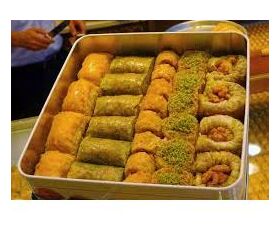 multilayered flaky pastry with walnuts, pistachios etc